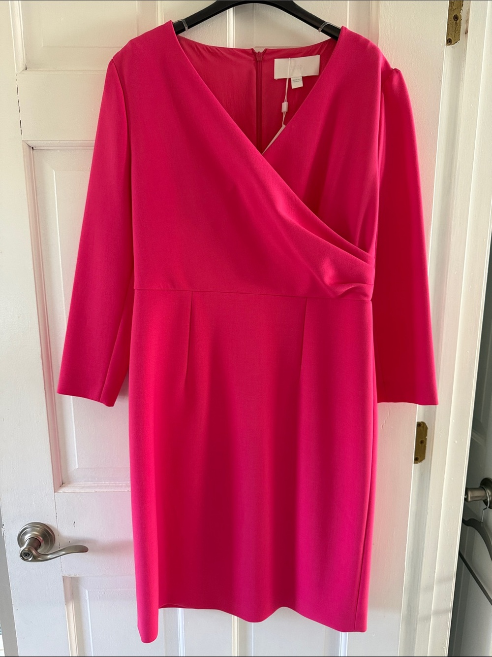Hugo Boss Fuchsia Faux-Wrap Long Sleeve Dress
